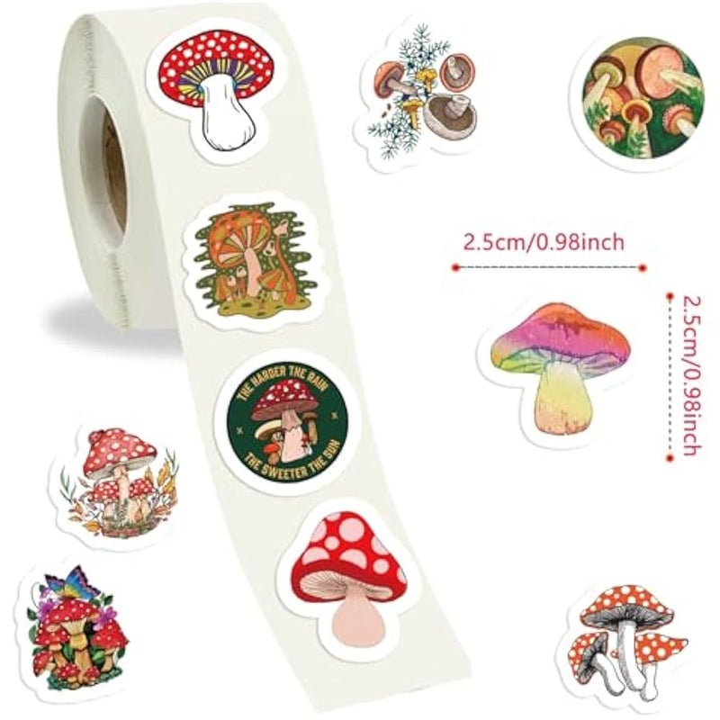 Mushroom Rolls Small Stickers for Kids 500Pcs Cute Circle Teacher Supplies Stickers for Kids Classroom 10 Designs Motivational Stickers for Training Reward (Mushroom) - Image 2