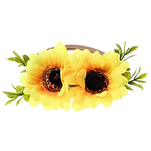 Ever Fairy Tieback Daisy Flower Crown Elastic Sunflower Flower Headband Baby Girl Toddler Floral Crown Wreath Newborn Hair Accessories (Sunflower) - Image 1