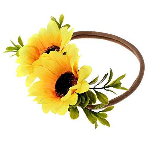Ever Fairy Tieback Daisy Flower Crown Elastic Sunflower Flower Headband Baby Girl Toddler Floral Crown Wreath Newborn Hair Accessories (Sunflower) - Image 3