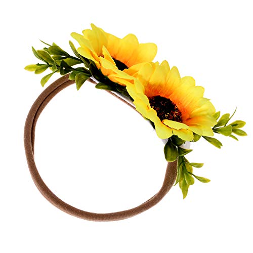 Ever Fairy Tieback Daisy Flower Crown Elastic Sunflower Flower Headband Baby Girl Toddler Floral Crown Wreath Newborn Hair Accessories (Sunflower) - Image 2