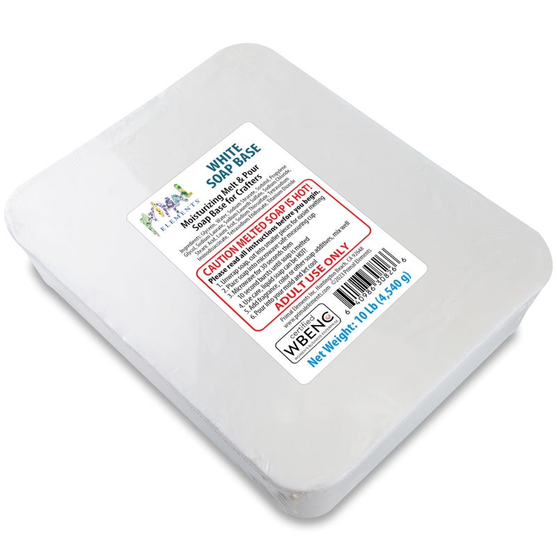 قاعدة صابون بيضاء من برايمال إليمنتس مرطبة للذوبان والصب قاعدة جليسرين للحرف وصنع الصابون سهلة القطع بدون رائحة 10 أرطال عبوة من 1