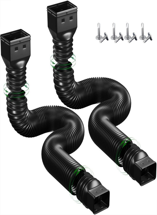 YOTODY 2 Pack Rain Gutter Downspout Extensions Flexible,Down Spout Extender Diverter Extendable from 21 to 60 in,Screws for Included,Black - Image 1