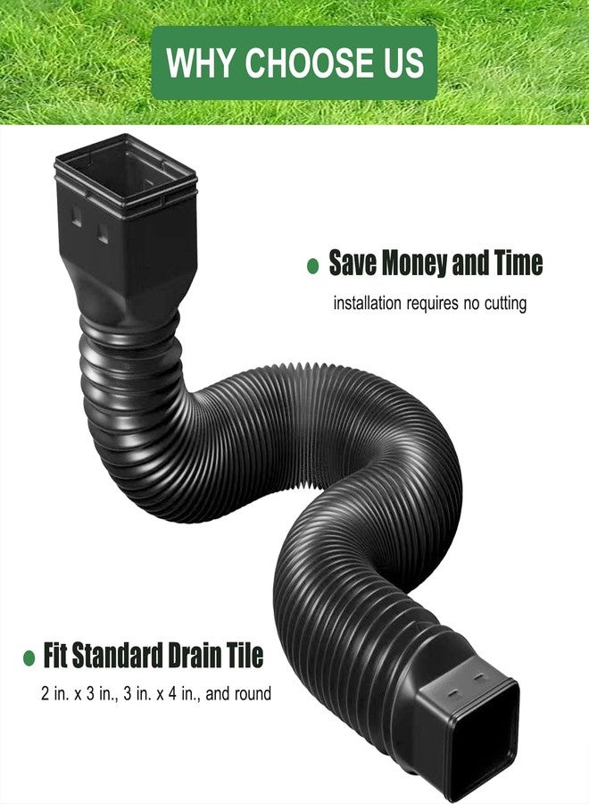 YOTODY 2 Pack Rain Gutter Downspout Extensions Flexible,Down Spout Extender Diverter Extendable from 21 to 60 in,Screws for Included,Black - Image 2
