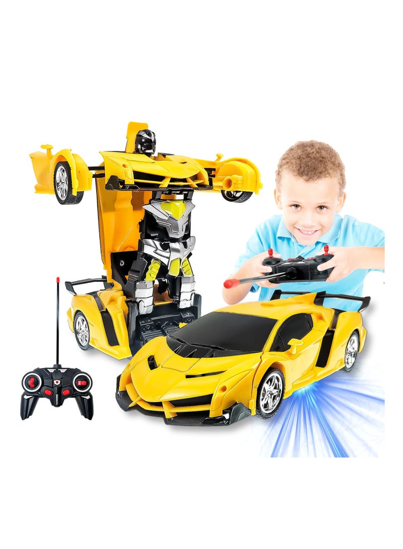 Fun Transforming Remote Control Robot Car Toy for Kids Ages 5-12 Perfect for Birthdays Bright Yellow Color - Image 1