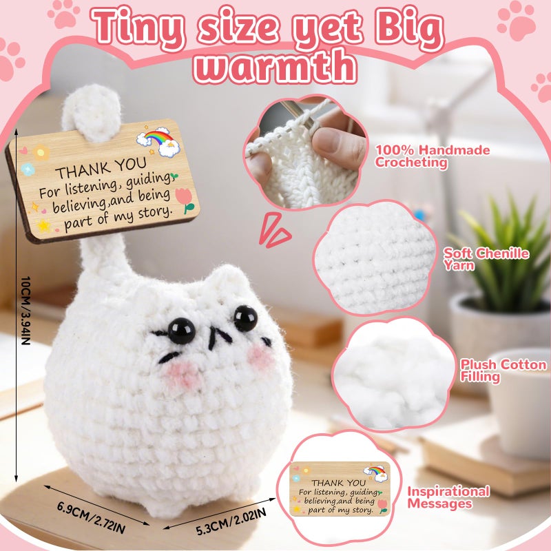 FOGWOWO Cute Positive Crochet Cat Valentines Day Emotional Support Cat,Cats Lovers Gifts for Women Mom Sisters Friends Birthday,Handmade Plush Inspirational Positive Crochet Animals with Gift Box - Image 2