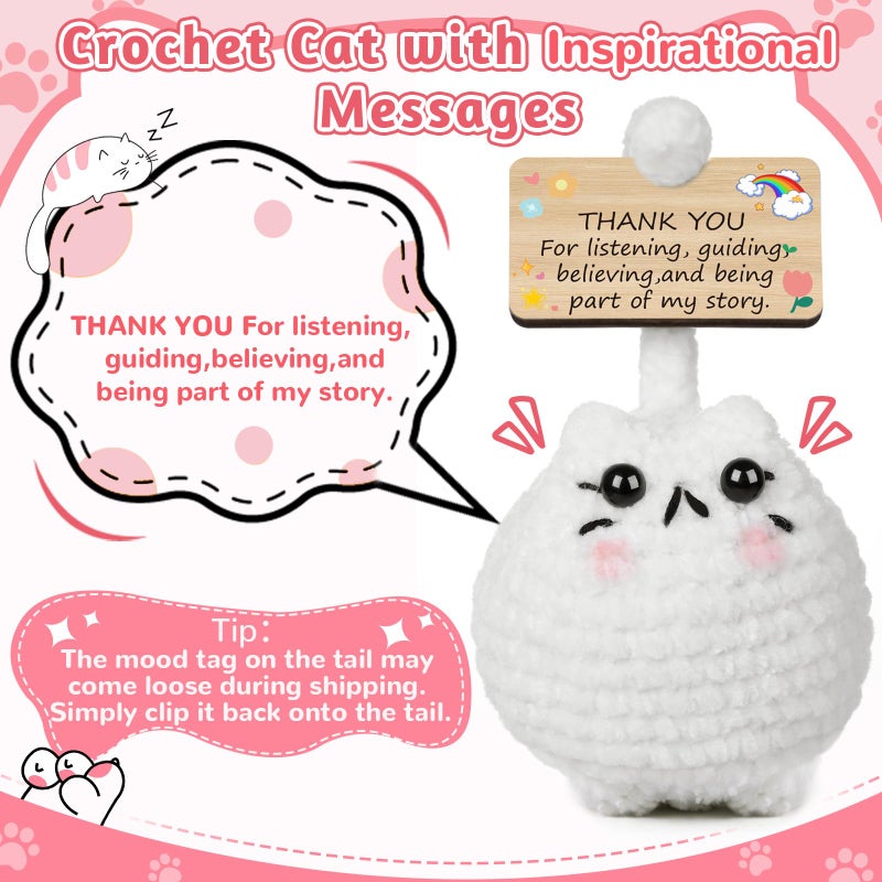 FOGWOWO Cute Positive Crochet Cat Valentines Day Emotional Support Cat,Cats Lovers Gifts for Women Mom Sisters Friends Birthday,Handmade Plush Inspirational Positive Crochet Animals with Gift Box - Image 3