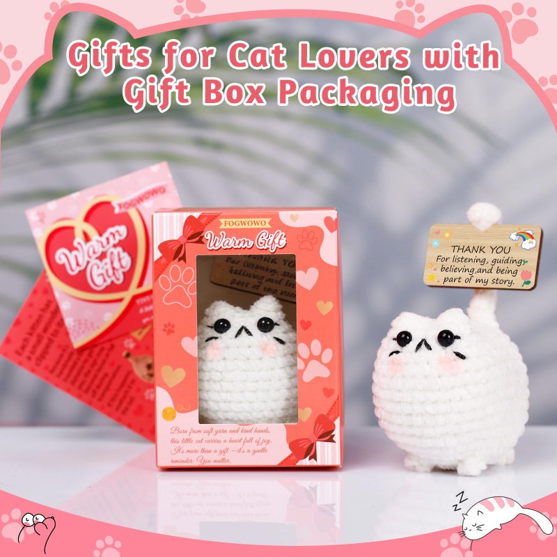 FOGWOWO Cute Positive Crochet Cat Valentines Day Emotional Support Cat,Cats Lovers Gifts for Women Mom Sisters Friends Birthday,Handmade Plush Inspirational Positive Crochet Animals with Gift Box - Image 5
