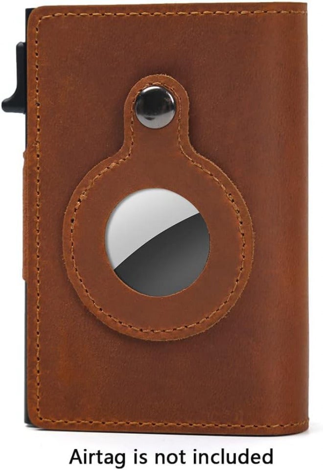 Fermido Slim Wallet for Air Tag| Genuine Leather RFID Credit Card Money Holder Automatic Pop up Mini Aluminum Wallet | Pocket-Sized and Slim Design Multipurpose Accessory for AirTag Case Cover for Men… - Image 4