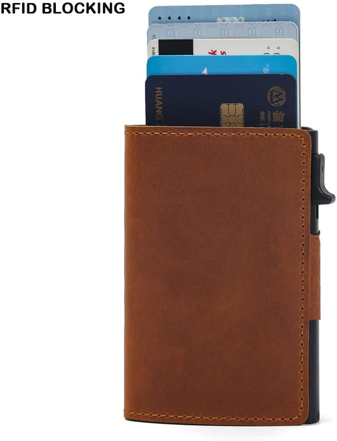 Fermido Slim Wallet for Air Tag| Genuine Leather RFID Credit Card Money Holder Automatic Pop up Mini Aluminum Wallet | Pocket-Sized and Slim Design Multipurpose Accessory for AirTag Case Cover for Men… - Image 2
