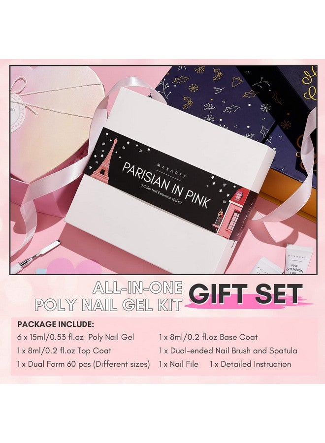MAKARTT Poly Nail Gel Kit 6 Clear Pink White Colors Gel Builder For Nail Extension Set All In One Nail Thickening Solution Salon Home French Manicure - Image 4