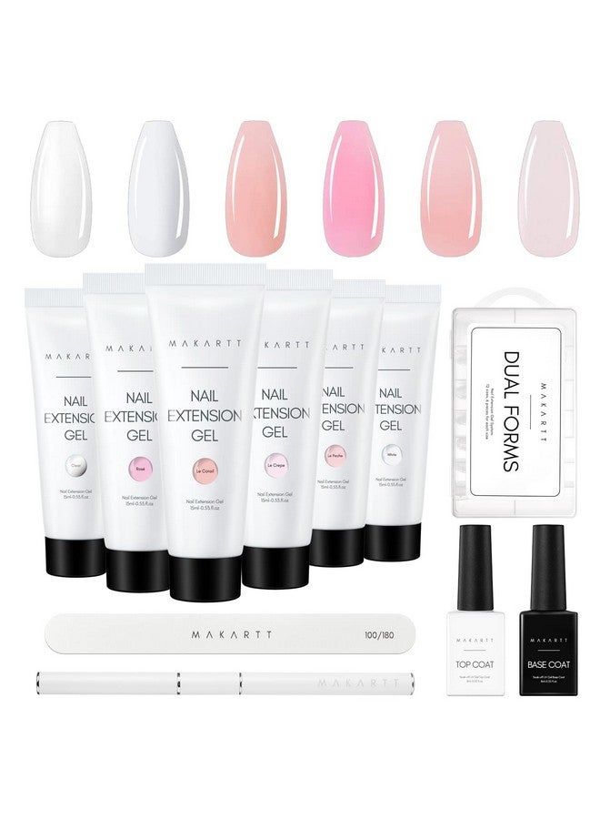 MAKARTT Poly Nail Gel Kit 6 Clear Pink White Colors Gel Builder For Nail Extension Set All In One Nail Thickening Solution Salon Home French Manicure - Image 1
