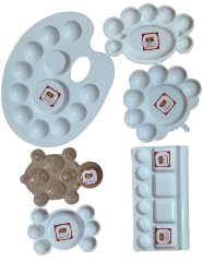 FIRST CLICK Painting Palettes for Art 301 no. 22X17 cm & Flower Shaped 14X9.5 cm, Mini 12X7.5 cm, Medium Rectangle Shaped16X9 cm, Turtle Shaped13X9 cm, Oval Shaped Set of 6 pc Pure White Plastic - Image 1