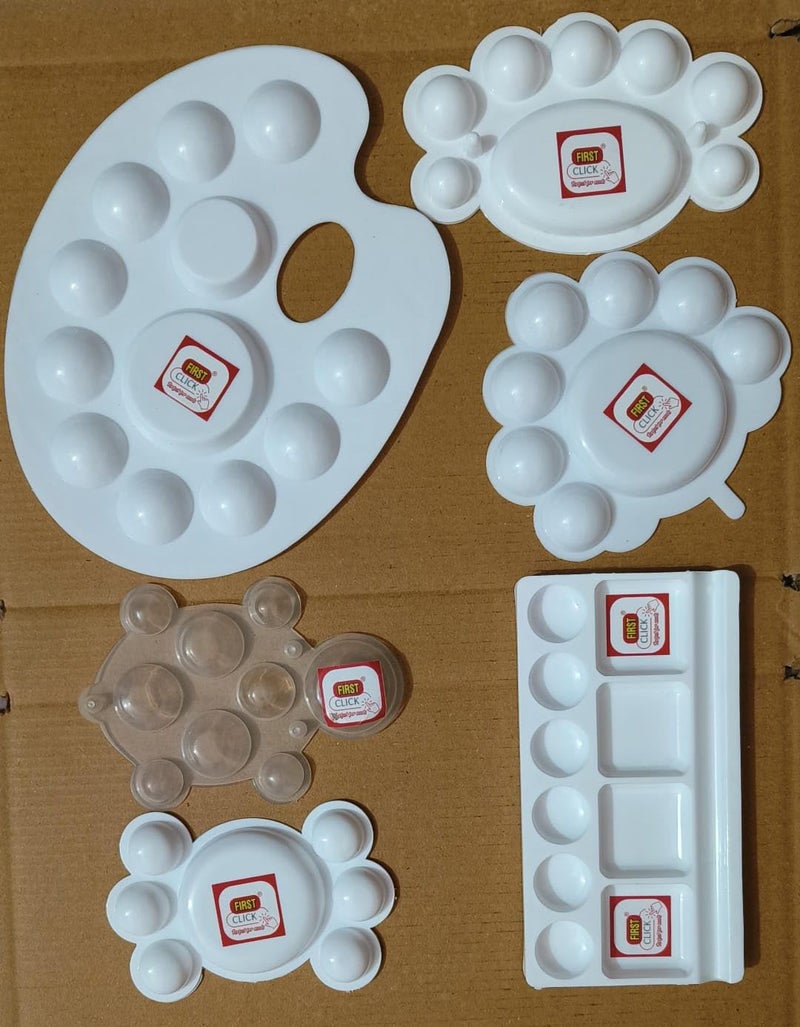 FIRST CLICK Painting Palettes for Art 301 no. 22X17 cm & Flower Shaped 14X9.5 cm, Mini 12X7.5 cm, Medium Rectangle Shaped16X9 cm, Turtle Shaped13X9 cm, Oval Shaped Set of 6 pc Pure White Plastic - Image 2
