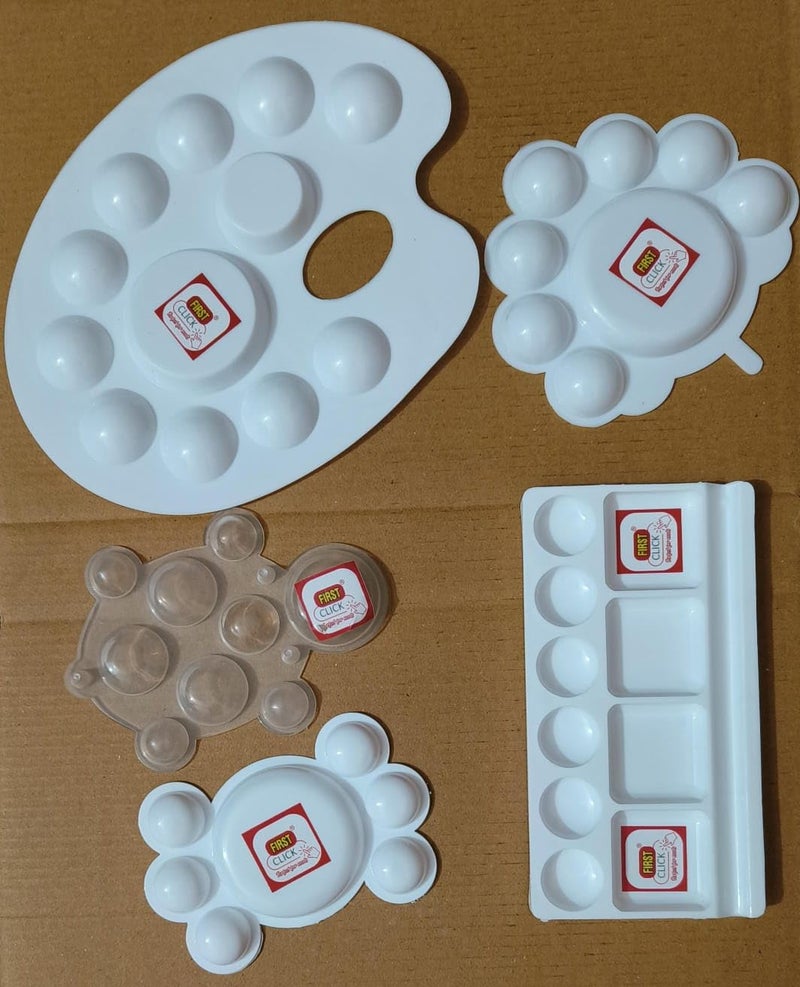 FIRST CLICK Painting Palettes for Art 301 no. 22X17 cm & Flower Shaped 14X9.5 cm, Mini 12X7.5 cm, Medium Rectangle Shaped16X9 cm, Turtle Shaped13X9 cm, Oval Shaped Set of 6 pc Pure White Plastic - Image 3
