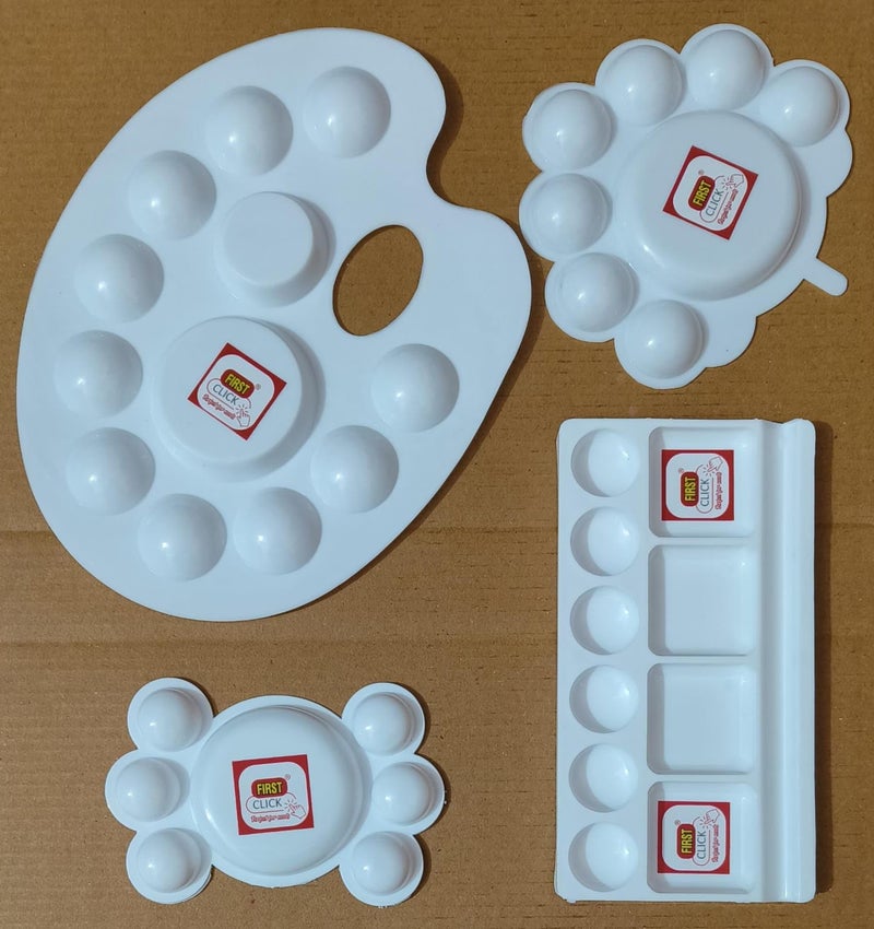 FIRST CLICK Painting Palettes for Art 301 no. 22X17 cm & Flower Shaped 14X9.5 cm, Mini 12X7.5 cm, Medium Rectangle Shaped16X9 cm, Turtle Shaped13X9 cm, Oval Shaped Set of 6 pc Pure White Plastic - Image 4