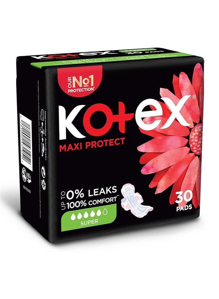 Kotex Maxi Protect Thick Pads, Super Size Sanitary Pads with Wings, 30 Sanitary Pads - Image 2