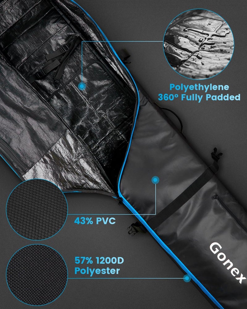 Gonex Snowboard Bag with Wheels,Adjustable Length Up to 175cm to 190cm, Fully Padded Ski Bag for Air Travel, 1200D Polyester PVC Waterproof Rolling Ski Bag with Skis Strapes & Ample Storage Pockets - Image 3