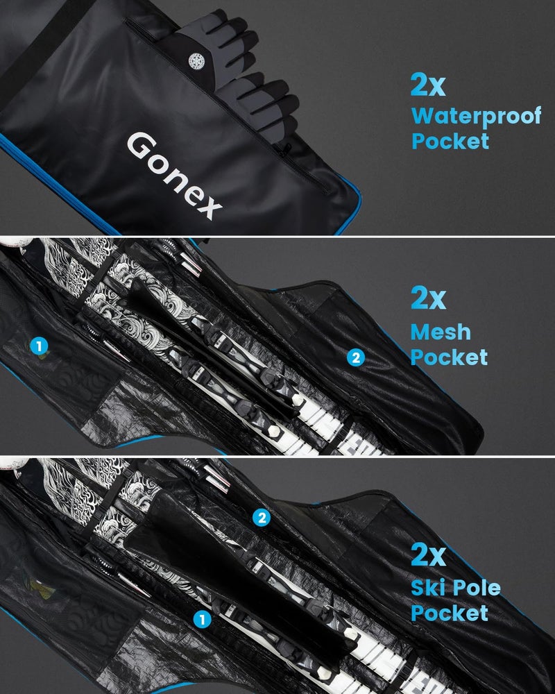 Gonex Snowboard Bag with Wheels,Adjustable Length Up to 175cm to 190cm, Fully Padded Ski Bag for Air Travel, 1200D Polyester PVC Waterproof Rolling Ski Bag with Skis Strapes & Ample Storage Pockets - Image 5