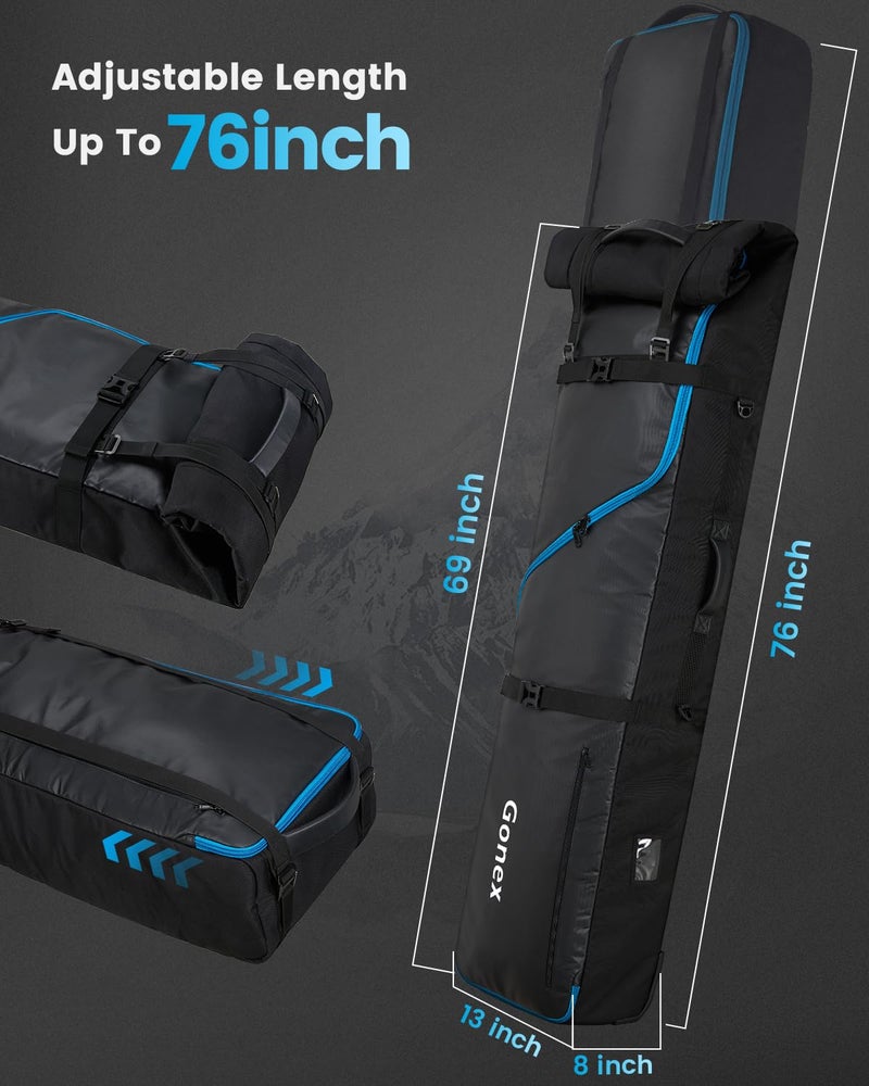 Gonex Snowboard Bag with Wheels,Adjustable Length Up to 175cm to 190cm, Fully Padded Ski Bag for Air Travel, 1200D Polyester PVC Waterproof Rolling Ski Bag with Skis Strapes & Ample Storage Pockets - Image 2