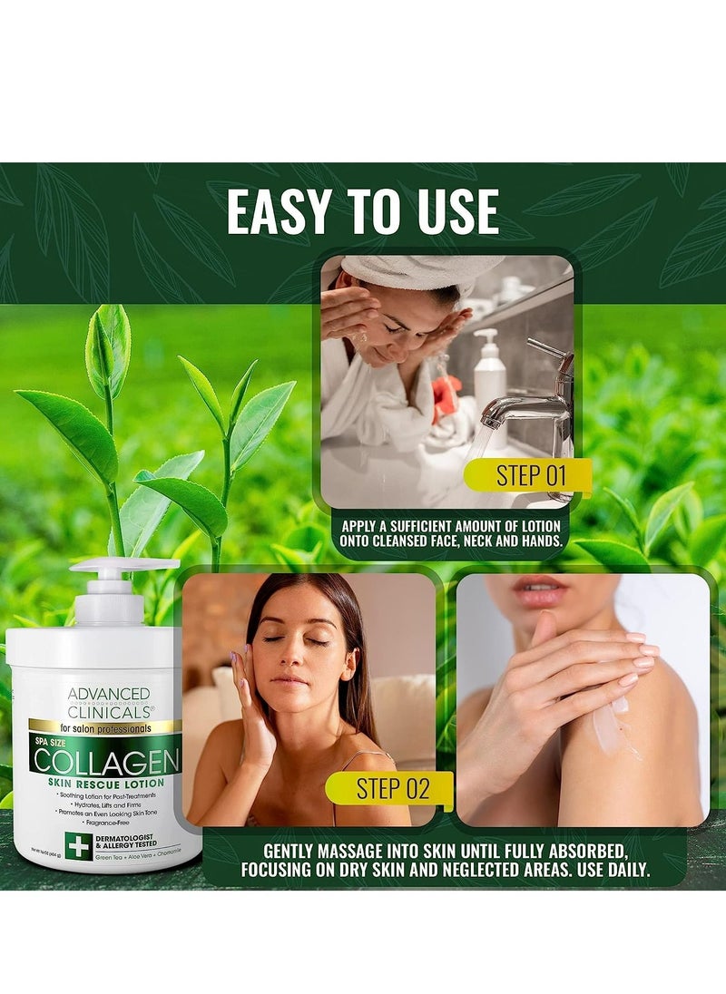 Advanced Clinicals Spa Size Collagen Skin Rescue Lotion 16 Oz 454g  - Image 5