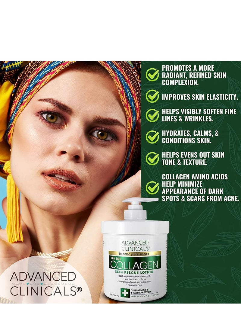 Advanced Clinicals Spa Size Collagen Skin Rescue Lotion 16 Oz 454g  - Image 3