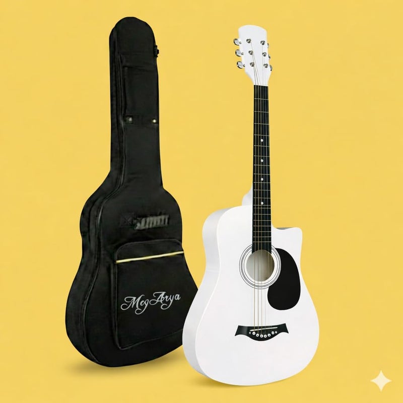MegArya 38" White Acoustic Guitar with Premium Water Black Pickguard & Carry Bag - Image 1