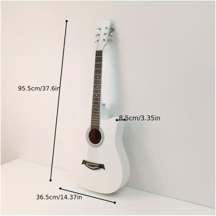 MegArya 38" White Acoustic Guitar with Premium Water Black Pickguard & Carry Bag - Image 4