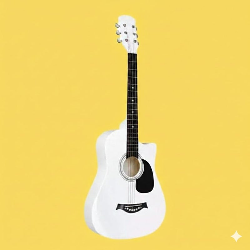 MegArya 38" White Acoustic Guitar with Premium Water Black Pickguard & Carry Bag - Image 2