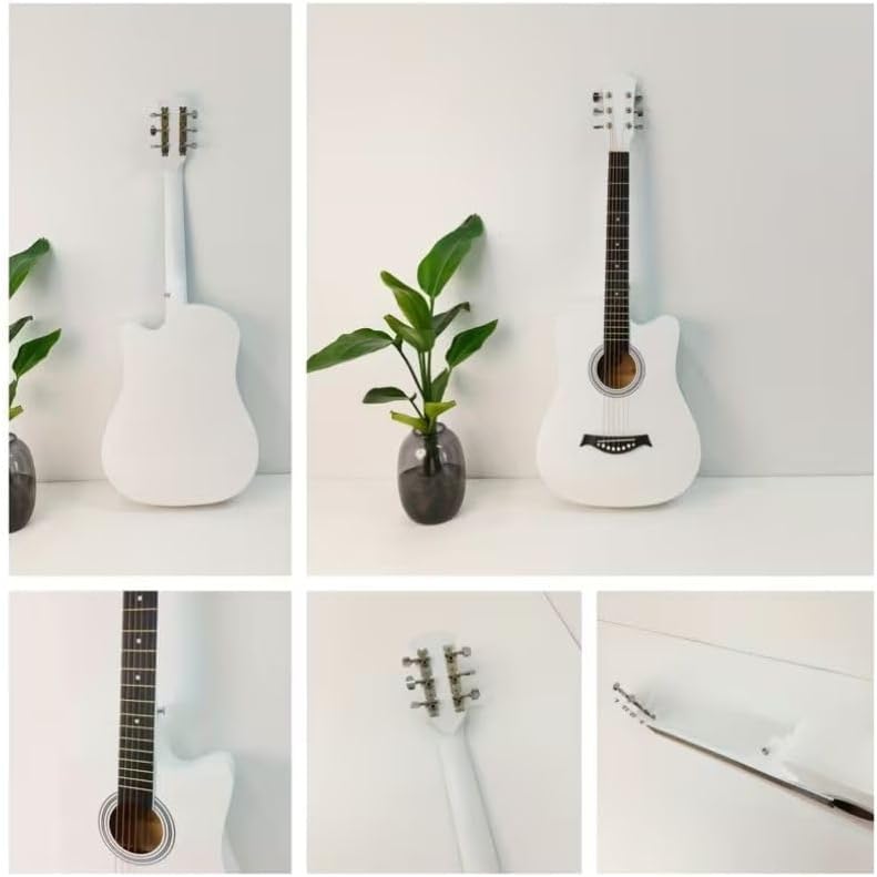 MegArya 38" White Acoustic Guitar with Premium Water Black Pickguard & Carry Bag - Image 3