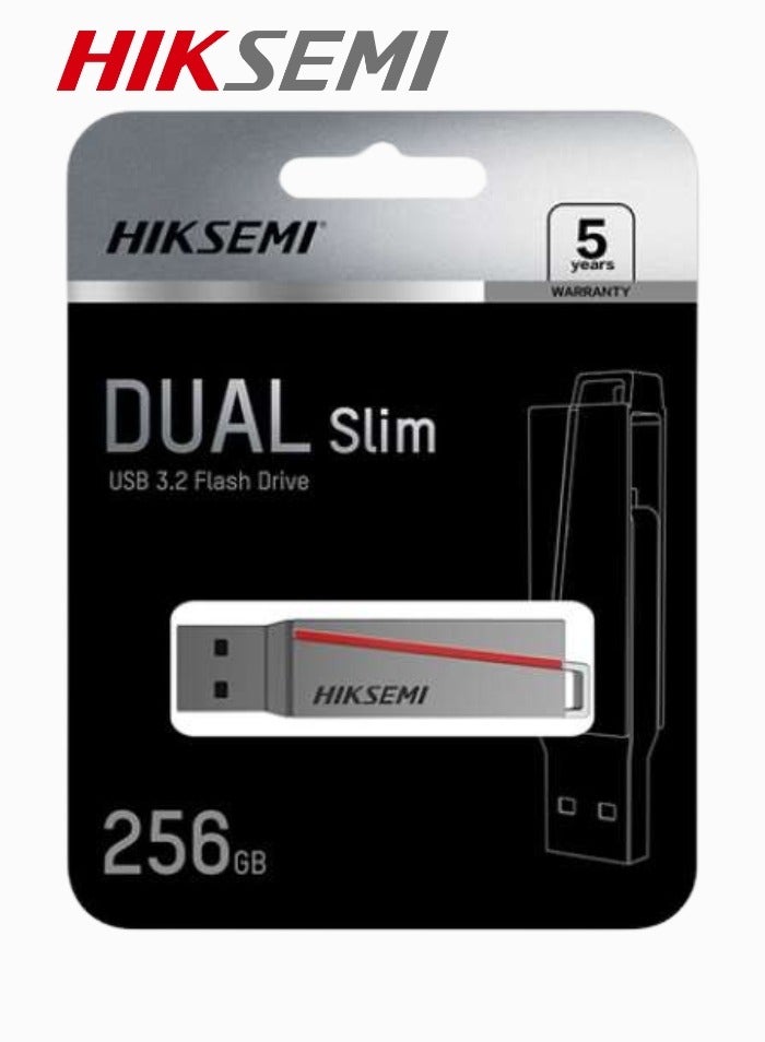 HIKSEMI HIKSEMI DUAL SLIM USB 3.2 Type-C and Type-A | 256GB | Metal Body | HS-USB-E307C 256G U3 Grey  - Image 4