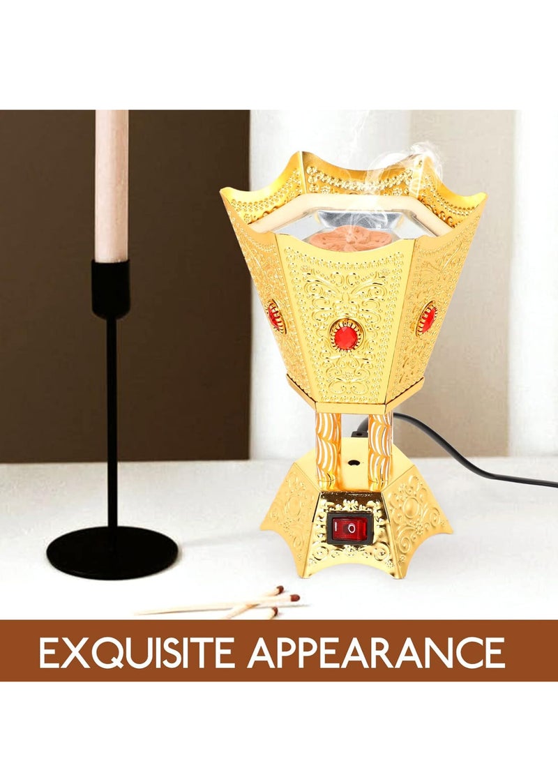 REFURA Electric Incense Burner - Plug-in Incense Burner  - Retro Burner Ornament Arabic Decor Aroma Centerpiece Gold RE-4632 - Image 3