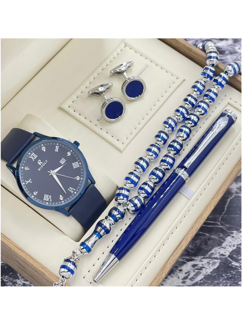 ووتش طقم ساعات رجالي مكون من ساعه وسبحه وكبك وقلم