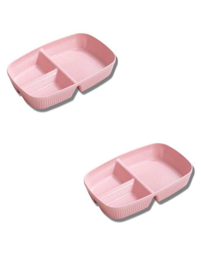 Amillee Wheat Straw Rectangular Divided Plates for Healthy Eating, 3 Sections Dinner Plates for Adults, Kids, Campers, and Portion Control, Microwave and Dishwasher Safe Dish (Pack of 2, Pink) - Image 1