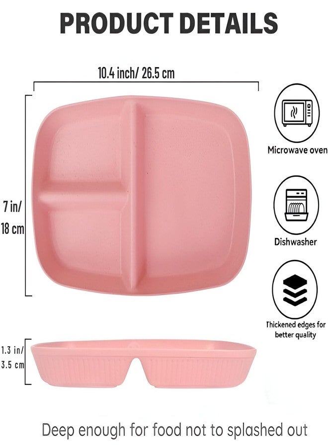 Amillee Wheat Straw Rectangular Divided Plates for Healthy Eating, 3 Sections Dinner Plates for Adults, Kids, Campers, and Portion Control, Microwave and Dishwasher Safe Dish (Pack of 2, Pink) - Image 2