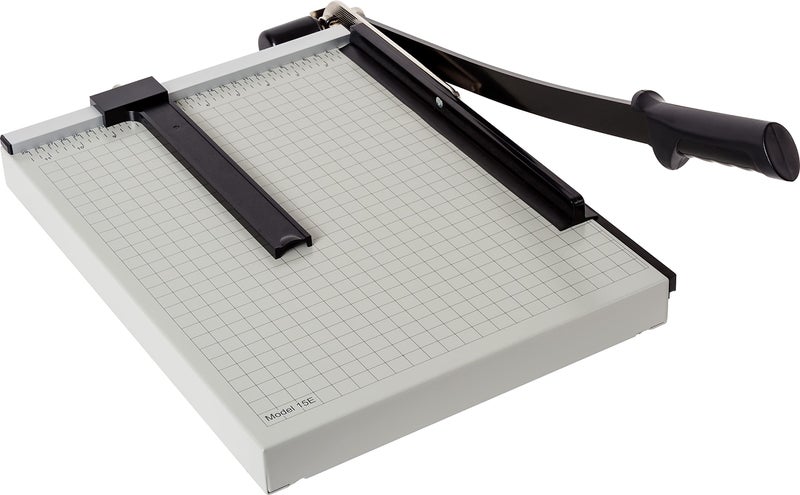 Dahle 15e Vantage Paper Trimmer 15 Cut Length 15 Sheet Automatic Clamp Adjustable Guide Metal Base with 12 Gridlines Guillotine Paper Cutter