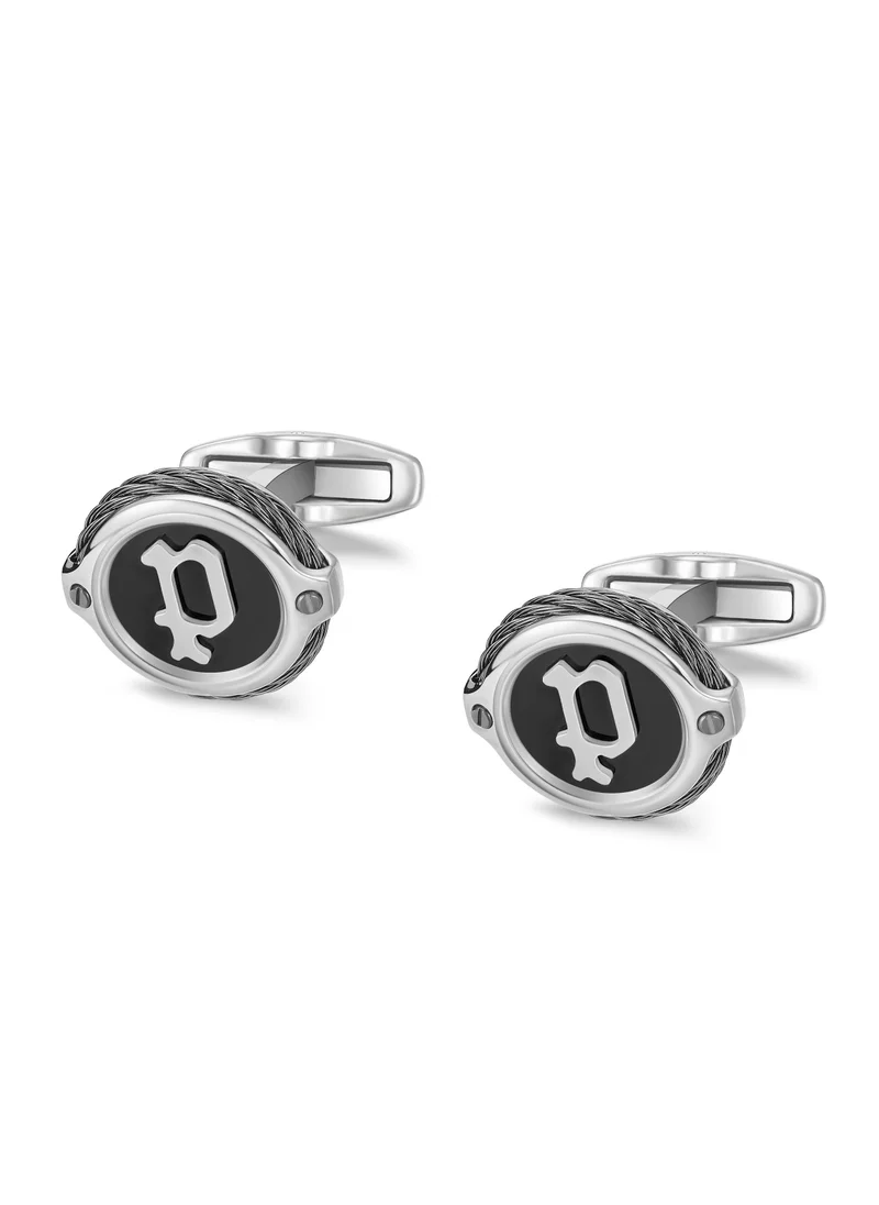 بوليس Wiregrip Stainless Steel Black and Grey Cufflinks for Men with P Logo