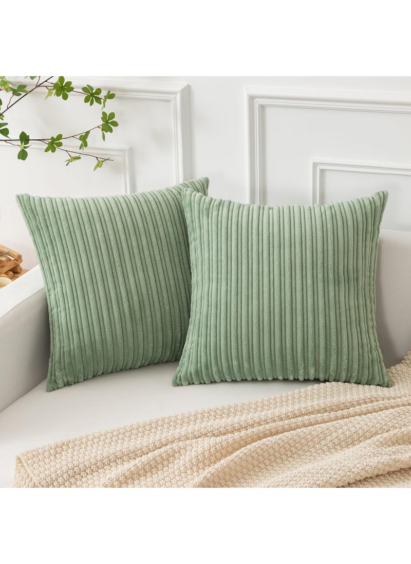 K KEVIN TEXTILE Kevin Textile Pack of 2 Corduroy Soft Soild Decorative Square Throw Pillow Covers Set Cushion Cases Pillowcases for Christmas Sofa Bedroom Car 26 x 26 Inch 66 x 66 Cm Sage Green  - Image 1