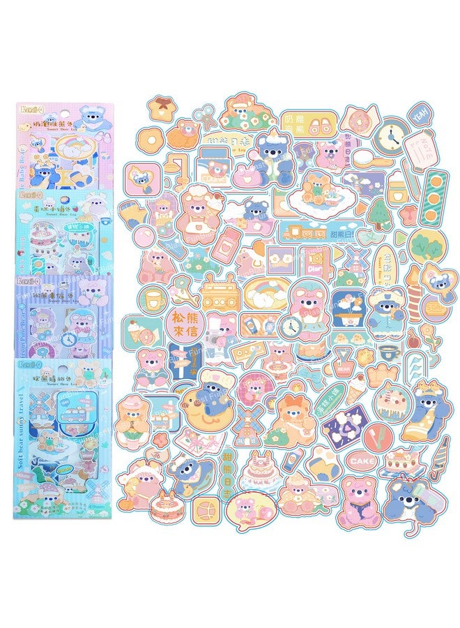 فنبلاست مجموعة ملصقات FunBlast Kawaii - 16 ورقة (100 قطعة) ملصقات ثلاثية الأبعاد DIY للبنات، ملصقات جمالية، ملصقات للتدوين، سجل القصاصات، مجموعة ملصقات لطيفة (سجل الدب الحلو 4 × 4 = 16 ورقة) - Image 1