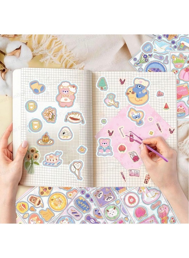 فنبلاست مجموعة ملصقات FunBlast Kawaii - 16 ورقة (100 قطعة) ملصقات ثلاثية الأبعاد DIY للبنات، ملصقات جمالية، ملصقات للتدوين، سجل القصاصات، مجموعة ملصقات لطيفة (سجل الدب الحلو 4 × 4 = 16 ورقة) - Image 4