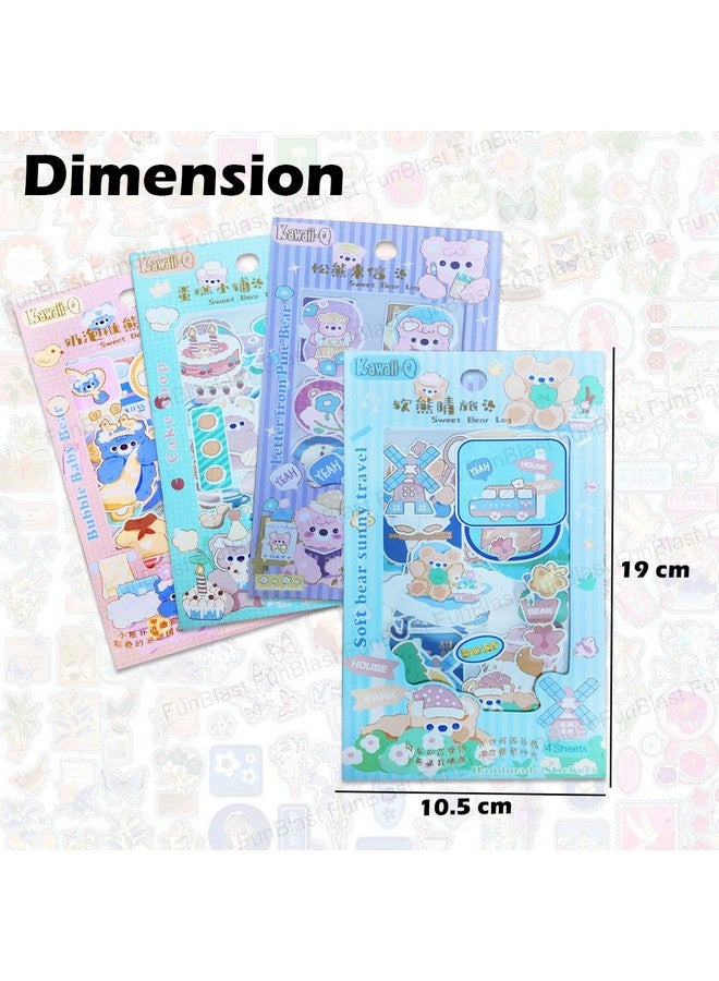 فنبلاست مجموعة ملصقات FunBlast Kawaii - 16 ورقة (100 قطعة) ملصقات ثلاثية الأبعاد DIY للبنات، ملصقات جمالية، ملصقات للتدوين، سجل القصاصات، مجموعة ملصقات لطيفة (سجل الدب الحلو 4 × 4 = 16 ورقة) - Image 2