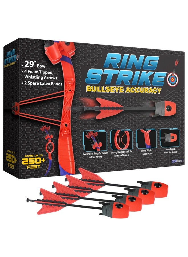 Funwares Funwares Ring Strike Archery Bow and Arrow Launches Arrows Over 200 Feet, includes 1 Kid-Powered Bow and 4 Whistling Foam Tipped Arrows - Image 1