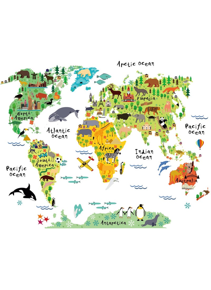 HomeEvolution HomeEvolution Large Kids Educational Learning Animal Landmarks World Map Peel  Stick Wall Decals Stickers Home Decor Art for Nursery 