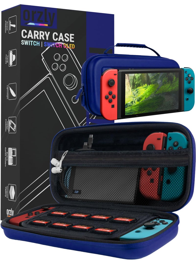 Orzly Carrying case for Nintendo Switch OLED and Switch Console - Midnight Blue Protective Hard Portable Travel case Shell Pouch for Nintendo Switch Console & Accessories - Image 1