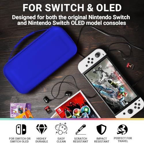Orzly Carrying case for Nintendo Switch OLED and Switch Console - Midnight Blue Protective Hard Portable Travel case Shell Pouch for Nintendo Switch Console & Accessories - Image 4