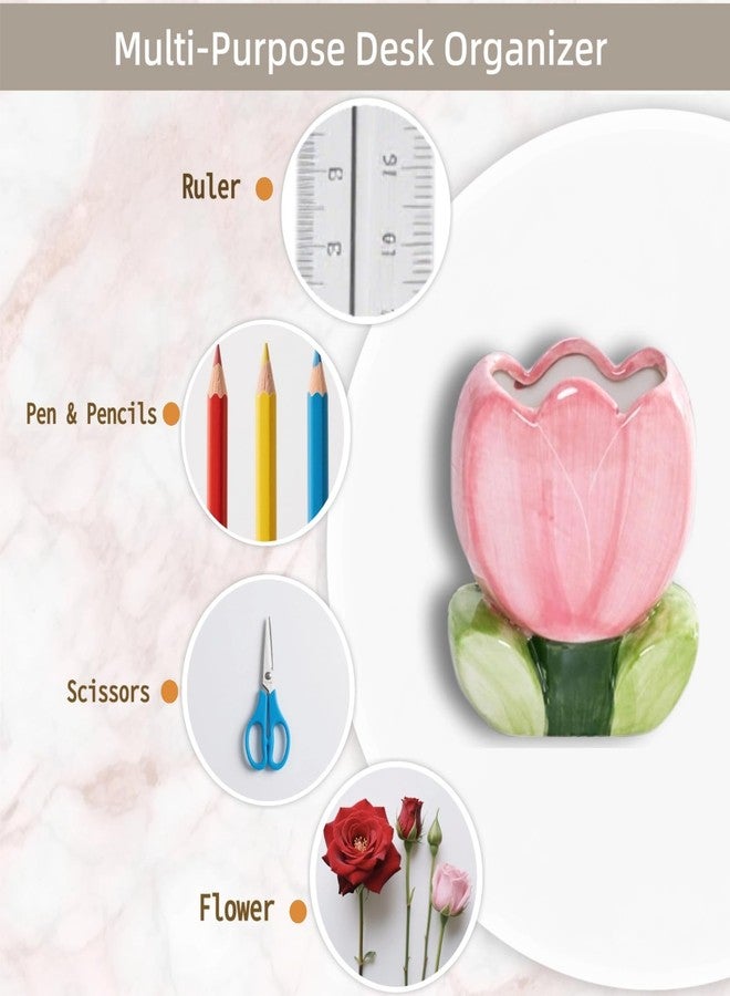 lyvantha Pink Pencil Holder,Ceramic Tulip Pen Holder, Multi-Purpose Makeup Brush, Aesthetic Office Vanity Kitchen Desktop Decor,Perfect Birthday Christmas Gift for Women Girls - Image 5