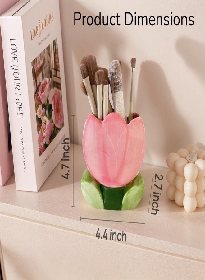 lyvantha Pink Pencil Holder,Ceramic Tulip Pen Holder, Multi-Purpose Makeup Brush, Aesthetic Office Vanity Kitchen Desktop Decor,Perfect Birthday Christmas Gift for Women Girls - Image 2