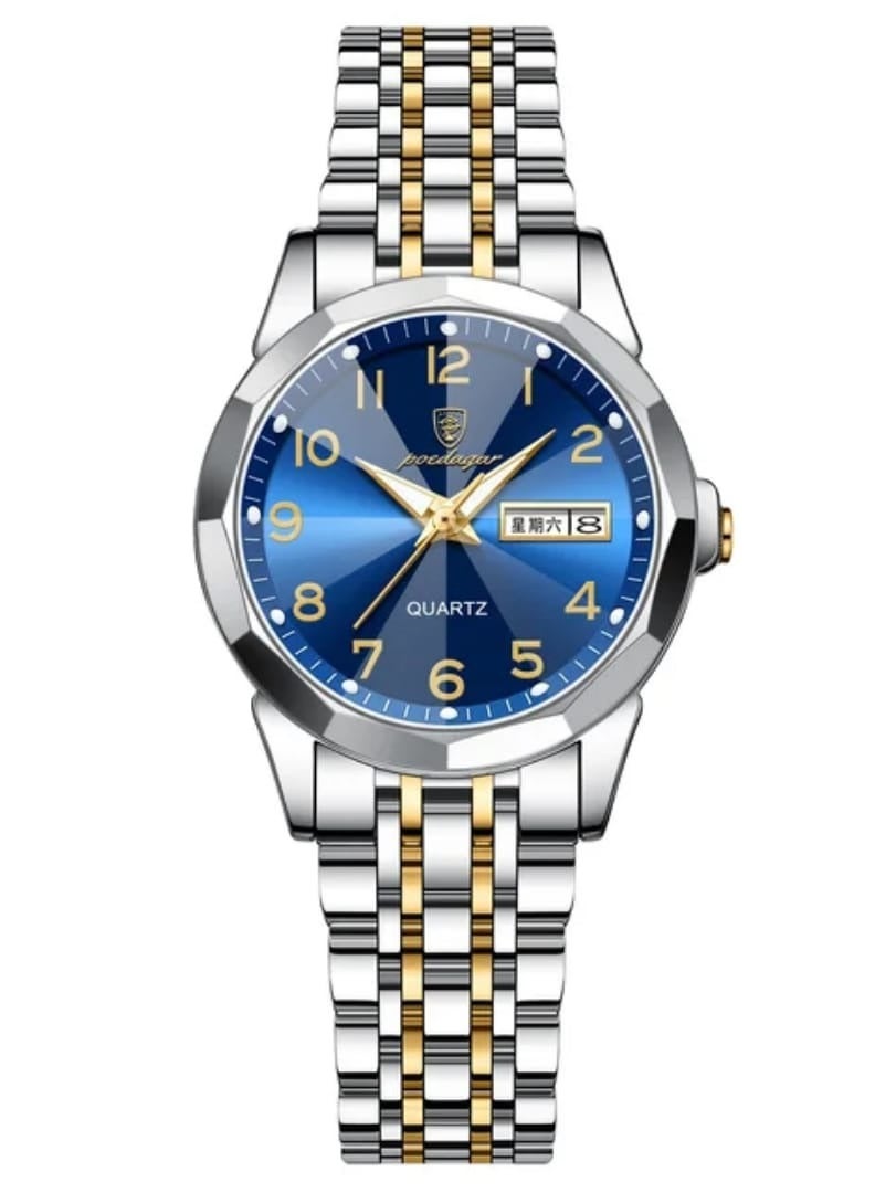 POEDAGAR Wrist Watches For Women's Poedagar Design Stylish fancy stainless steel watch two tone band with trndy blue color dial  - Image 1