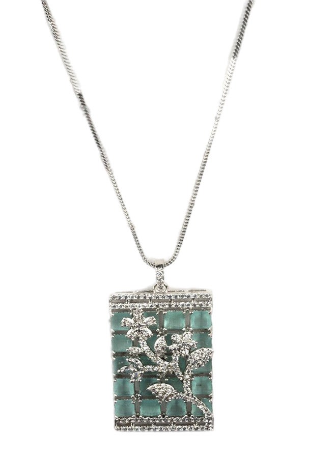 StileAdda Silver-Plated American Diamond Studded Turquoise Blue Jewellery Set - Image 3
