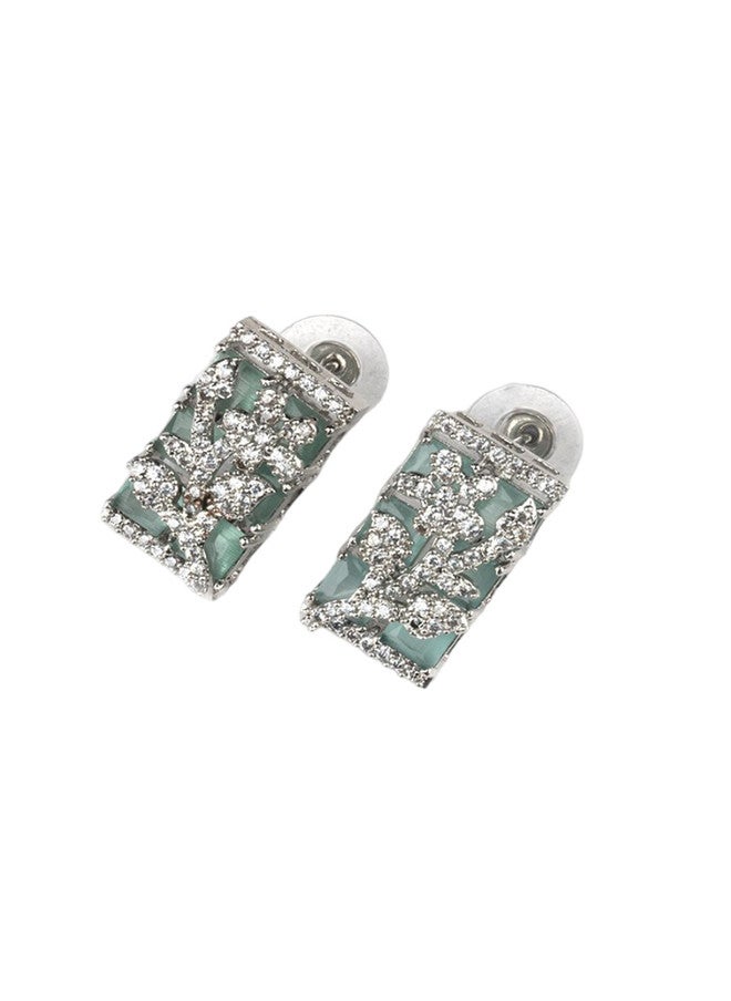 StileAdda Silver-Plated American Diamond Studded Turquoise Blue Jewellery Set - Image 5