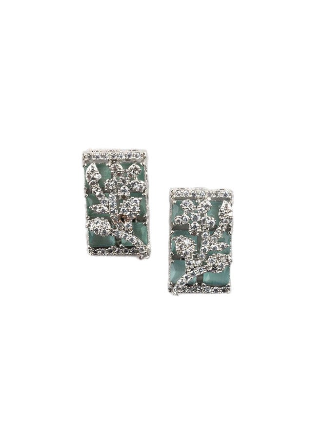 StileAdda Silver-Plated American Diamond Studded Turquoise Blue Jewellery Set - Image 4